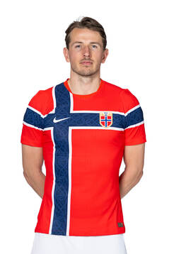 Sander Berge of the Norwegian national football team poses