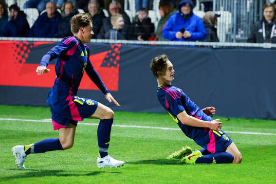 Yannick Geiger of Sweden celebrates