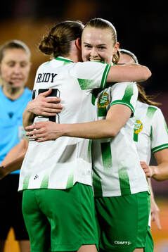 Elin Sørum of Hammarby celebrates scoring 0-1