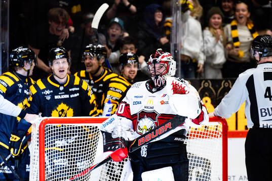 Malmö Redhawks målvakt Oskar Blomgren deppar