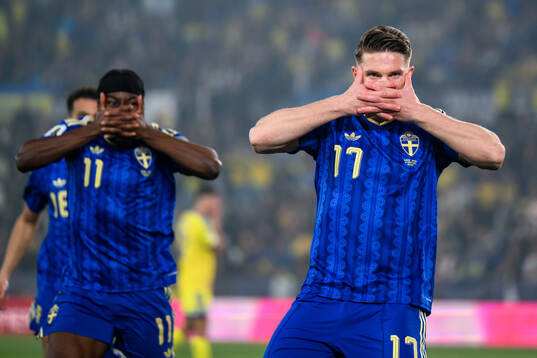 Viktor Gyökeres of Sweden celebrates