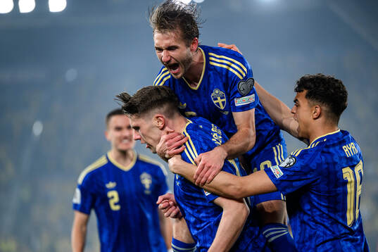 Viktor Gyökeres, Benjamin Nygren and Yasin Ayari of Sweden