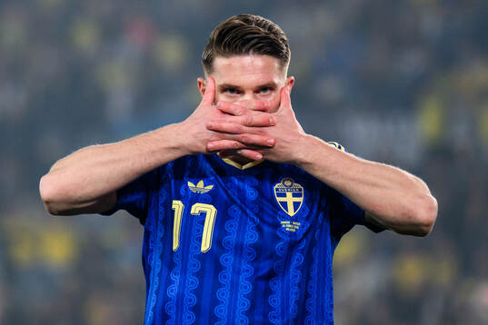 Viktor Gyökeres of Sweden celebrates