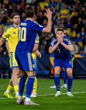 Benjamin Nygren and Viktor Gyökeres of Sweden reacts