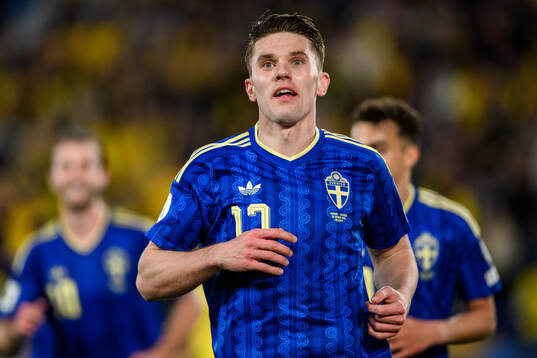 Viktor Gyökeres of Sweden celebrates