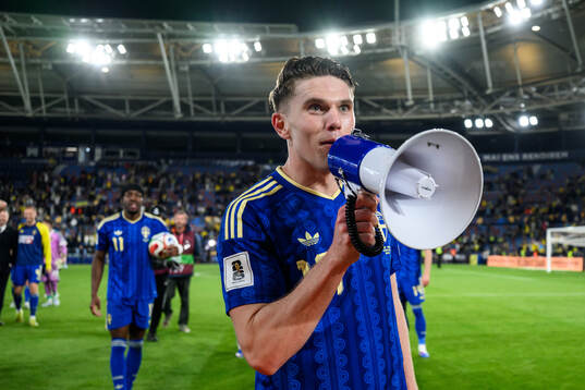 Viktor Gyökeres of Sweden celebrates