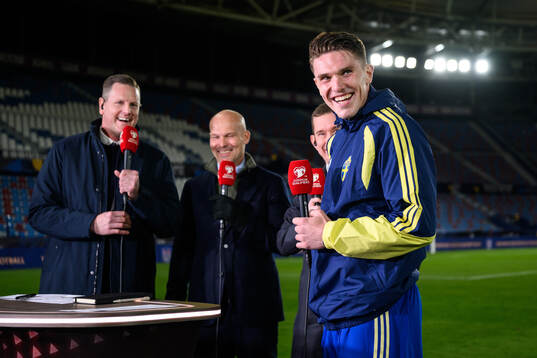 Viktor Gyökeres of Sweden in the Viaplay studio