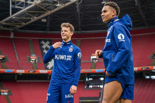Felix Horn Myhre and Antonio Nusa of the Norwegian national