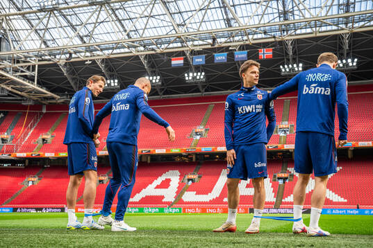 Sander Berge and Felix Horn Myhre of the Norwegian national
