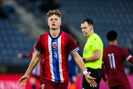 Sindre Walle Egeli of Norway celebrates the 1-0 goal
