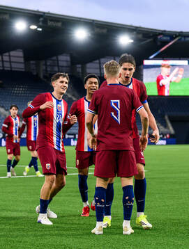 Sindre Walle Egeli of Norway celebrates the 1-0 goal