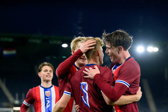 Sindre Walle Egeli of Norway celebrates the 2-2 goal