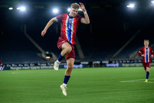 Sindre Walle Egeli of Norway celebrates the 2-2 goal