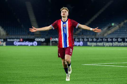 Sindre Walle Egeli of Norway celebrates the 2-2 goal