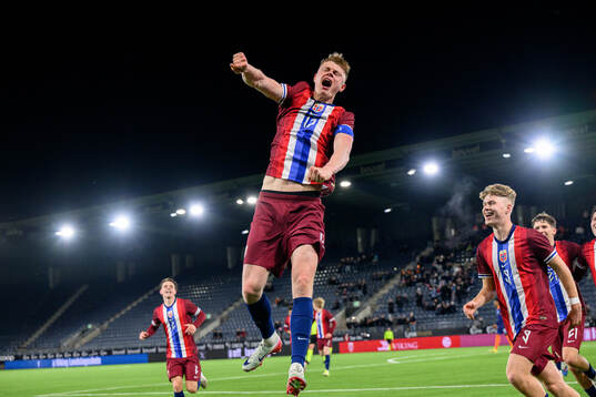 Rasmus Holten of Norway celebrates the 3-2 goal