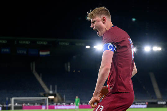 Rasmus Holten of Norway celebrates the 3-2 goal