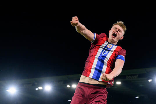 Rasmus Holten of Norway celebrates the 3-2 goal