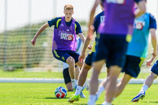 Hugo Larsson of the Swedish national football team at a