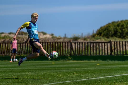 Lucas Bergvall of the Swedish national football team at a