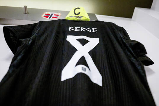 The kit of Sander Berge of Norway in the dressing room
