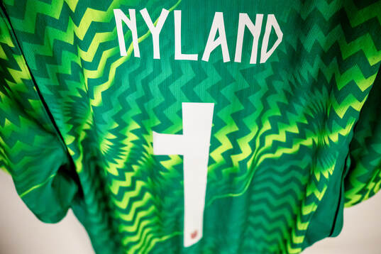 The kit of goalkeeper Ørjan Håskjold Nyland of Norway in
