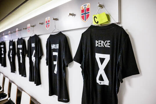 The kit of Sander Berge of Norway in the dressing room