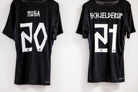 The kits of Antonio Nusa and Andreas Schjelderup of Norway