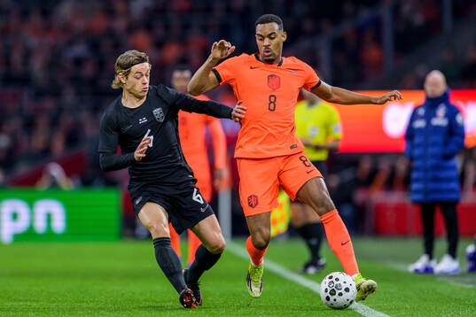 Patrick Berg of Norway and Ryan Gravenberch of Netherlands