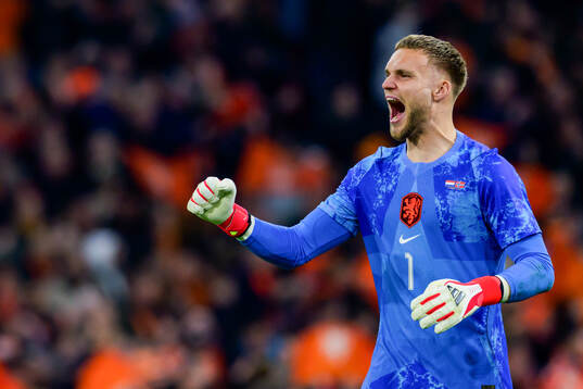 Goalkeeper Bart Verbruggen of Netherlands celebrates
