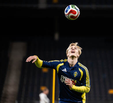 Lucas Bergvall of the Swedish national football team at a