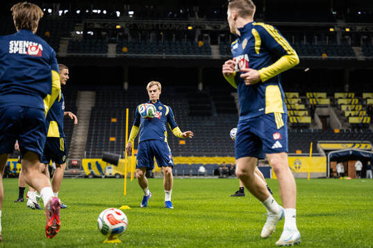 Lucas Bergvall of the Swedish national football team at a