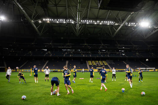 Players of the Swedish national football team at a training