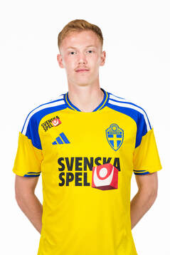 Hugo Larsson of the Swedish national football team poses