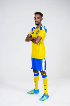 Taha Abdi Ali of the Swedish national football team poses