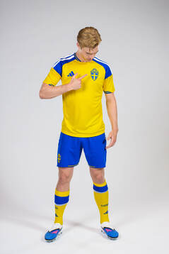 Lucas Bergvall of the Swedish national football team poses