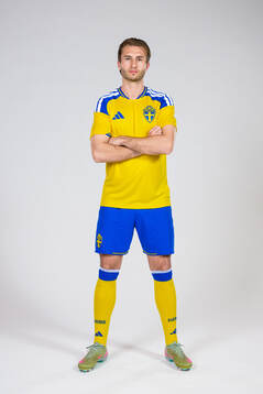 Benjamin Nygren of the Swedish national football team poses