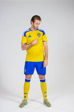 Benjamin Nygren of the Swedish national football team poses