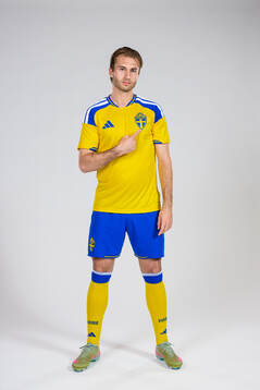 Benjamin Nygren of the Swedish national football team poses