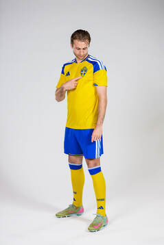 Benjamin Nygren of the Swedish national football team poses