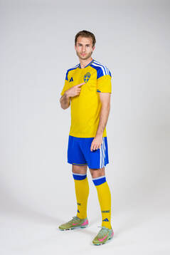 Benjamin Nygren of the Swedish national football team poses