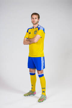 Benjamin Nygren of the Swedish national football team poses