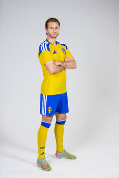 Benjamin Nygren of the Swedish national football team poses