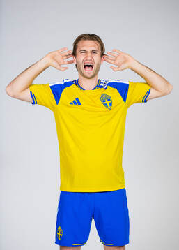 Benjamin Nygren of the Swedish national football team poses