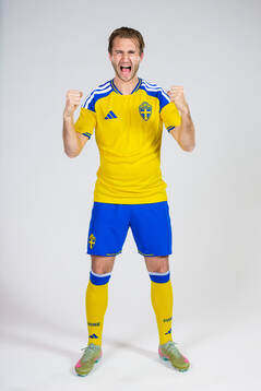 Benjamin Nygren of the Swedish national football team poses