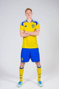 Hugo Larsson of the Swedish national football team poses