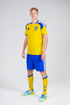 Hugo Larsson of the Swedish national football team poses