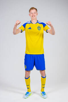 Hugo Larsson of the Swedish national football team poses