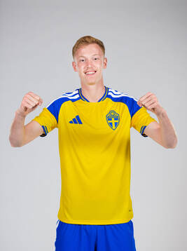 Hugo Larsson of the Swedish national football team poses