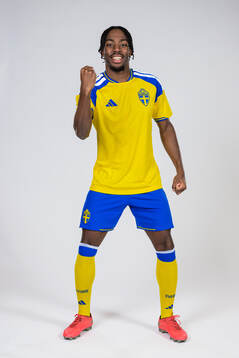 Anthony Elanga of the Swedish national football team poses
