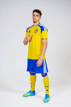 Yasin Ayari of the Swedish national football team poses for